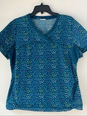 Skechers Women’s Dark Teal V-Neck Scrub Top with Heart Dots